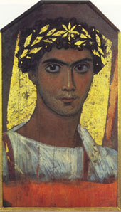    .  . A young man in a gold wreath. Fayum mummy portrait (The 2nd century) 